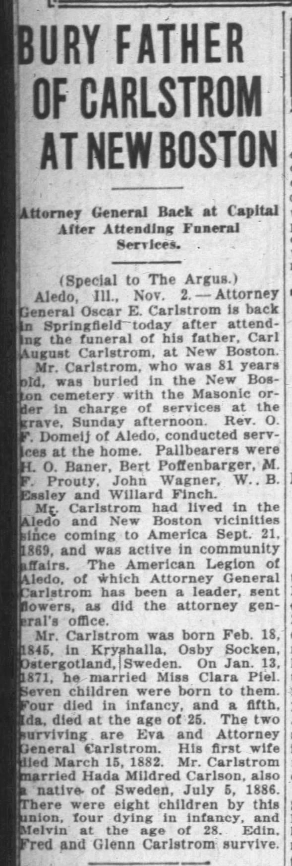 Clipping from The Rock Island Argus